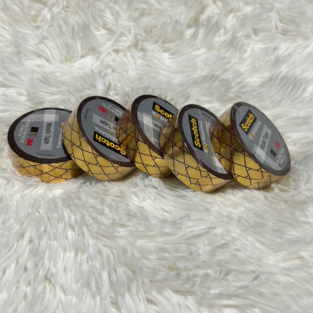 🩶5/$30 Scotch Expressions 3M Washi Tape - Five Rolls of Gold with Burgundy NEW